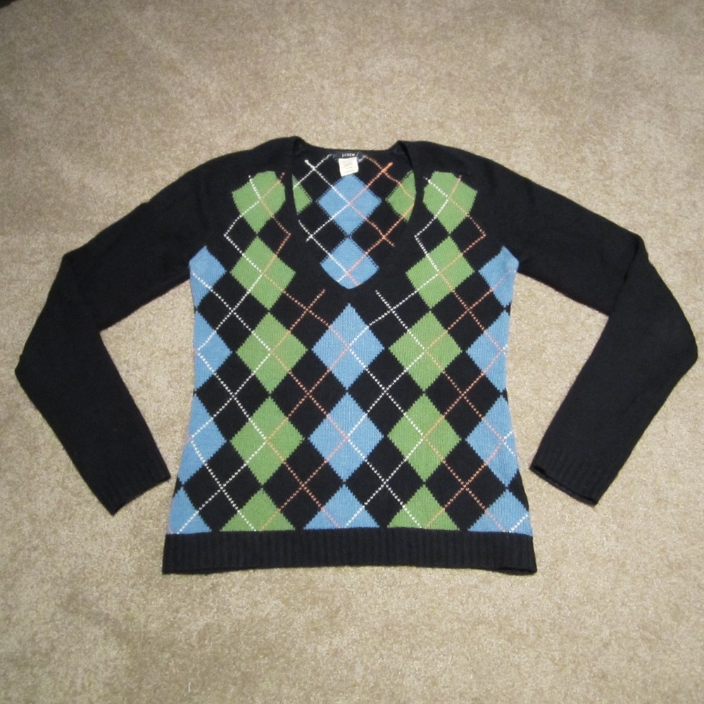 J. Crew V-Neck Argyle Sweater Wool/Angora/Cashmere